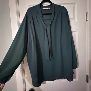 EVRI Green Women's Blouse with Tie Neck